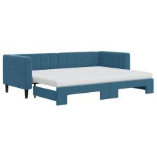vidaXL kék kihúzható bársony heverő matraccal 80 x 200 cm (3196707) ágy és ágykellék