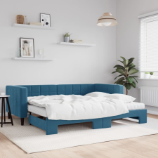 vidaXL kék kihúzható bársony heverő matraccal 90 x 200 cm ágy és ágykellék