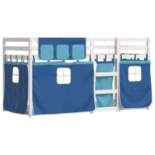 vidaXL kék tömör fenyőfa emeletes ágy függönyökkel 90 x 200 cm (3283896) ágy és ágykellék
