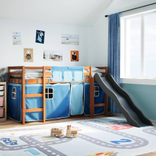 vidaXL kék tömör fenyőfa gyerek galériaágy függönnyel 80 x 200 cm gyermekágy