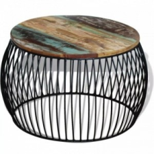 vidaXL Kerek tömör újrahasznosított fa dohányzóasztal 68 x 43 cm bútor