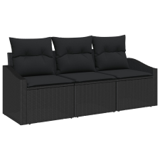 vidaXL Kert Kanapé Szett 3 Részes Fekete Rattan, Szövet Kültéri Kanapé (3355252) kerti bútor