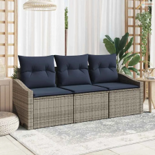 vidaXL Kerti Kanapé Szett párnával 3 pcs Szürke és sötétkék polirattan kerti bútor