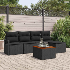 vidaXL Kerti Kanapé Szett párnával 6 pcs Fekete polirattan kerti bútor