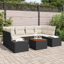 vidaXL Kerti Kanapé Szett párnával 7 pcs Fekete Poli rattan kerti bútor