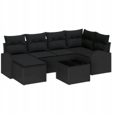 vidaXL Kerti Kanapé Szett párnával 7 pcs Fekete Poli rattan (3354792) kerti bútor