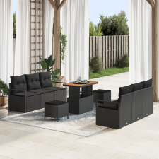 vidaXL Kerti Kanapé Szett párnával párnával 9 pcs Fekete Poli rattan kerti bútor