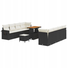 vidaXL Kerti Kanapé Szett tárolóval 11 pcs Fekete Poli rattan (3361720) kerti bútor