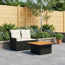 vidaXL Kerti karfás kanapé emelhető asztallal 2 Darab Fekete és Krém kerti bútor