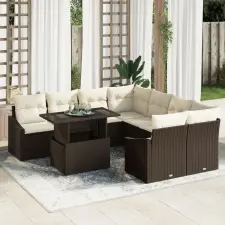 vidaXL Kertiszófa Szett 9 Darab Barna Rattan Kertiszófa Négyszögletes kerti bútor