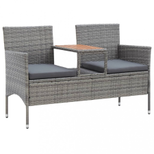 vidaXL Kétszemélyes szürke polyrattan kerti pad teázóasztallal 143 cm kerti bútor
