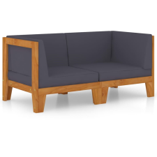 vidaXL kétszemélyes tömör akácfa kanapé sötétszürke párnákkal kerti bútor