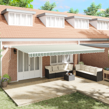 vidaXL Kézi Behúzható Napernyő LED-del Zöld és Fehér 600x300 cm kerti bútor