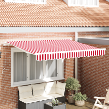 vidaXL Kézi Behúzható Napernyő Piros és Fehér 350x200 cm kerti bútor
