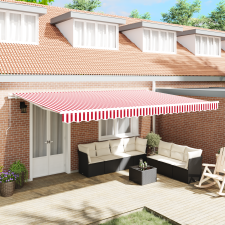 vidaXL Kézi Behúzható Napernyő Piros Fehér Csíkos 500x350 cm kerti bútor