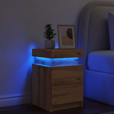 vidaXL kézműves tölgy szerelt fa éjjeliszekrény LED-del 35x39x55 cm bútor