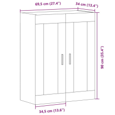 vidaXL kézműves tölgy színű fali szekrény 69,5x34x90 cm fürdőszoba bútor