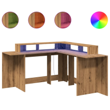 vidaXL kézműves tölgy színű szerelt fa LED-es íróasztal 152x152x91 cm (3309464) íróasztal