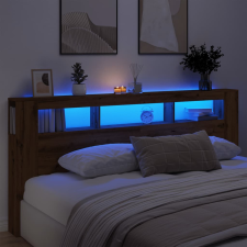 vidaXL kézműves tölgyszínű szerelt fa LED-es fejtámla 220x18,5x103,5cm ágy és ágykellék