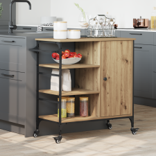 vidaXL Konyhai Kocsi Tömör Tölgy 87.5x38.5x84.5 cm Szerelt Fa bútor