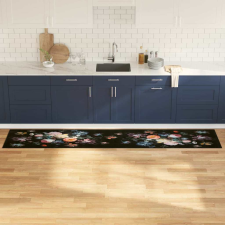 vidaXL Konyhai szőnyeg Virágos Fekete 300 x 60 cm Bársony lakástextília