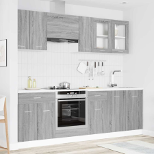 vidaXL Konyhaszekrény garnitúra fiókkal Lyon 8 pcs Szürke Sonoma bútor