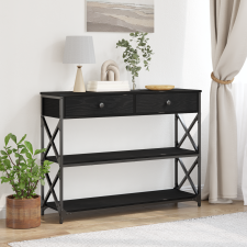 vidaXL Konzoltábla Fekete Tölgy 100x28x75 cm Mérnöki Fa és Acél bútor