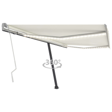vidaXL krémszínű kézzel kihúzható LED-es napellenző 450 x 300 cm kerti bútor