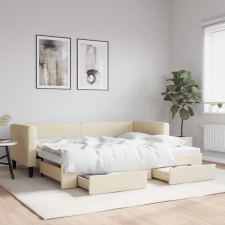 vidaXL krémszínű kihúzható szövet heverő fiókokkal 80 x 200 cm ágy és ágykellék