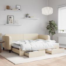 vidaXL krémszínű kihúzható szövet heverő fiókokkal 80 x 200 cm ágy és ágykellék