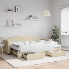 vidaXL krémszínű kihúzható szövet heverő fiókokkal 80 x 200 cm ágy és ágykellék