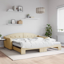 vidaXL krémszínű kihúzható szövet heverő matracokkal 100x200 cm ágy és ágykellék
