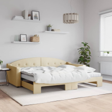 vidaXL Krémszínű kihúzható szövet heverő matracokkal 90 x 200 cm ágy és ágykellék