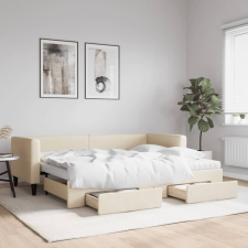 vidaXL krémszínű kihúzható szövetheverő fiókokkal 80 x 200 cm ágy és ágykellék