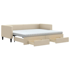 vidaXL krémszínű kihúzható szövetheverő fiókokkal 80 x 200 cm (3196631) ágy és ágykellék