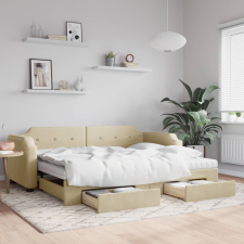 vidaXL krémszínű kihúzható szövetheverő fiókokkal 90 x 200 cm ágy és ágykellék