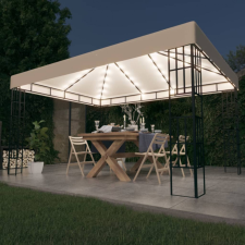vidaXL krémszínű pavilon LED fényfüzérrel 3 x 4 m kerti bútor