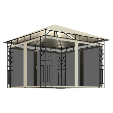 vidaXL krémszínű pavilon szúnyoghálóval/fényfüzérrel 3x3x2,73m 180g/m² szúnyogháló