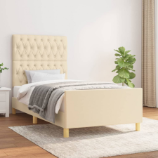 vidaXL Krémszínű szövet ágykeret fejtámlával 90 x 190 cm ágy és ágykellék