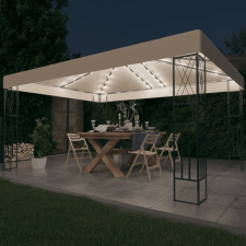 vidaXL krémszínű szövet pavilon LED fényfüzérrel 3 x 4 m kerti bútor
