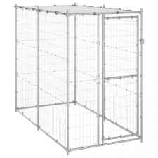 vidaXL Kültéri horganyozott acél kutyakennel tetővel 110x220x180 cm szállítóbox, fekhely kutyáknak