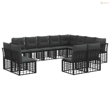 vidaXL Kültéri kanapé szett 12 pcs Fekete és Sötétszürke Poliészter kerti bútor