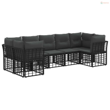 vidaXL Kültéri kanapé szett 7 pcs Fekete és Sötétszürke Poliészter kerti bútor
