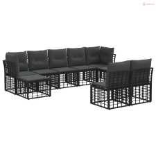 vidaXL Kültéri kanapé szett 9 pcs Fekete és Sötétszürke Poliészter kerti bútor