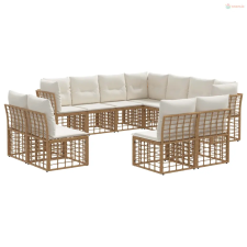 vidaXL Kültéri kanapé szett párnával 11 pcs Természetes Poliészter kerti bútor