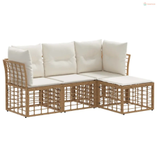 vidaXL Kültéri kanapé szett párnával 4 pcs Természetes Poliészter kerti bútor