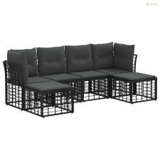 vidaXL Kültéri kanapé szett párnával 6 pcs Fekete Poliészter kerti bútor