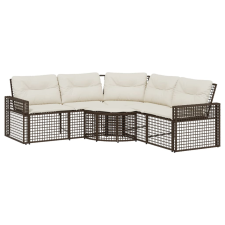 vidaXL L-alakú barna polyrattan kerti kanapé párnákkal és lábtartóval (365894) kerti bútor
