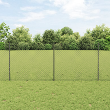 vidaXL Lánckerítés 20 U Oszloppal Szürke 1x10 m Acél építőanyag