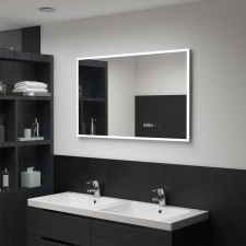 vidaXL LED-es tükör érintésérzékelővel és időkijelzővel 100 x 60 cm fürdőszoba kiegészítő